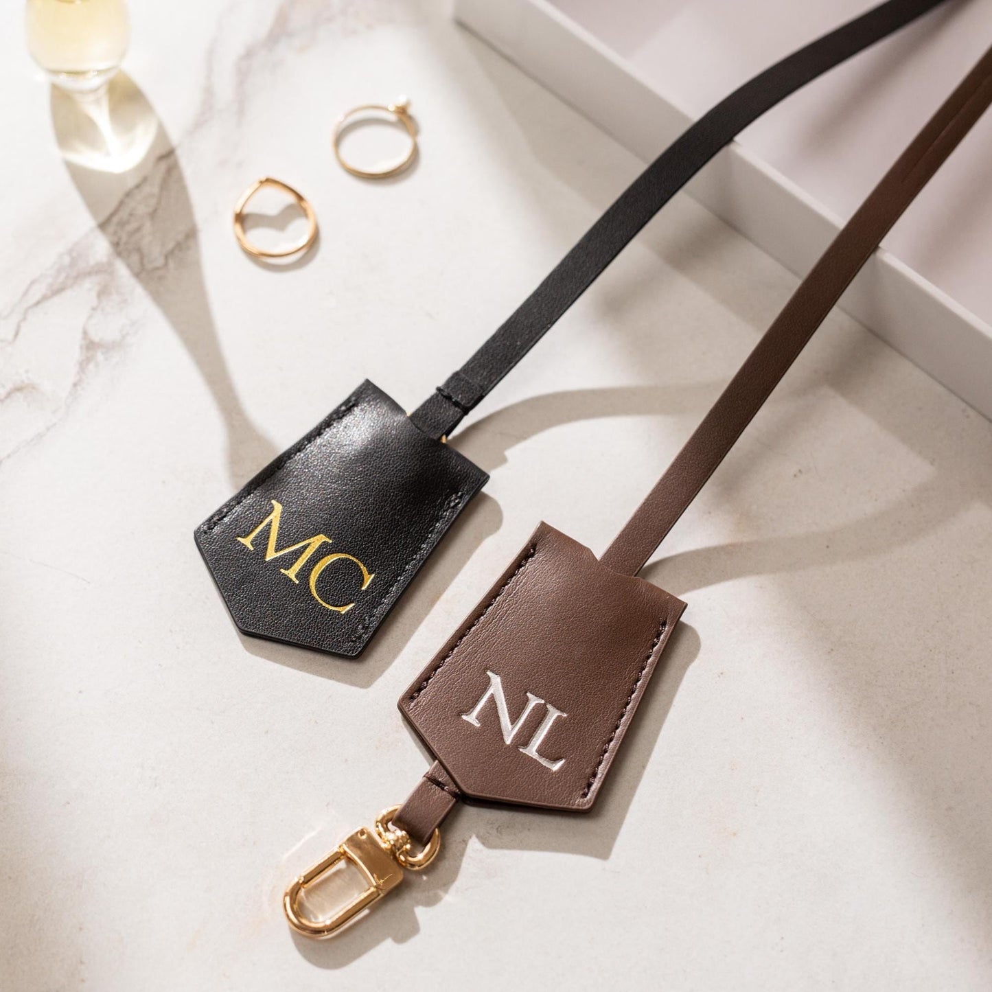 Embossed Leather Clochette (Large Initials) - Bell Key holder, personalized bag tag, purse charm, tote accessory, custom monogrammed gift