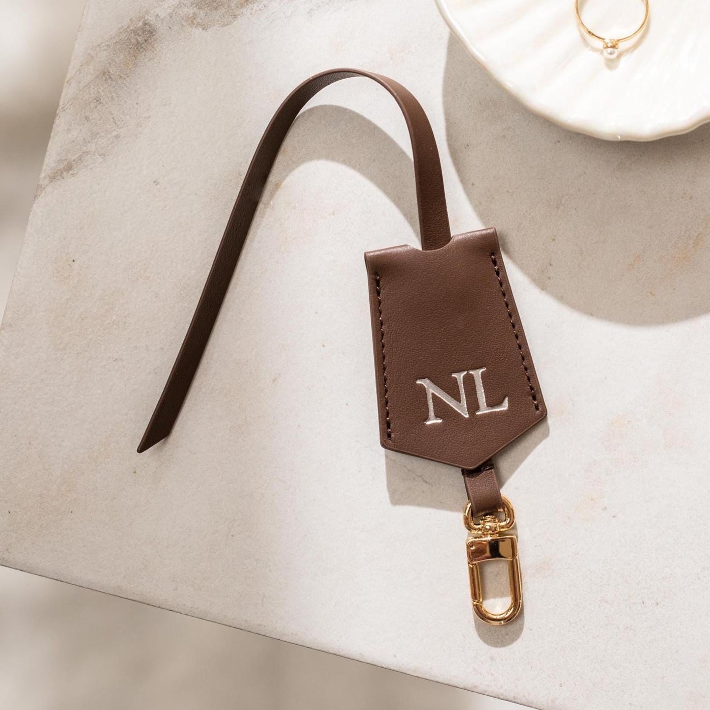 Embossed Leather Clochette (Large Initials) - Bell Key holder, personalized bag tag, purse charm, tote accessory, custom monogrammed gift