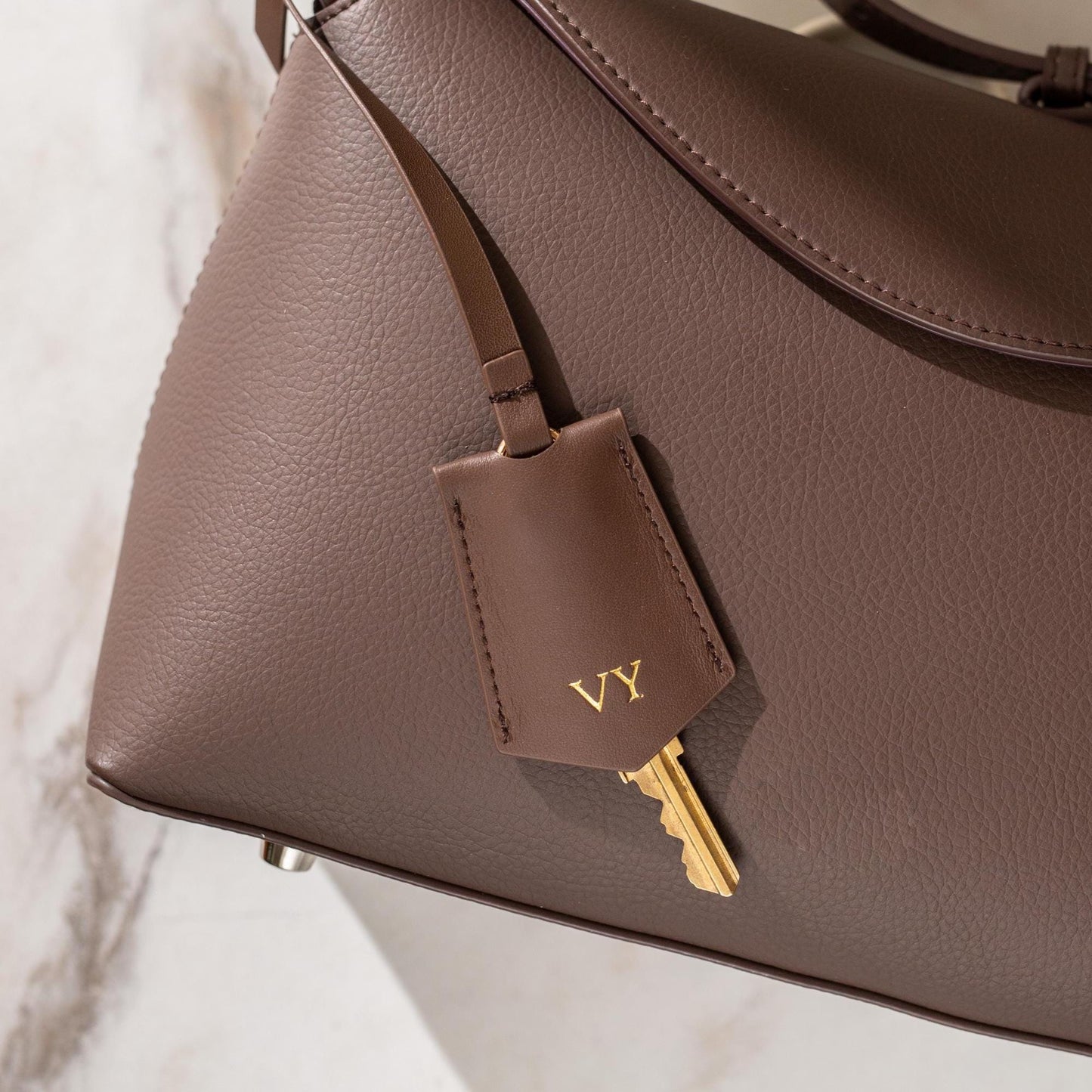 Embossed Leather Clochette (XS Initials) - Bell Key holder personalized bag tag purse charm tote accessory custom monogrammed gift for her