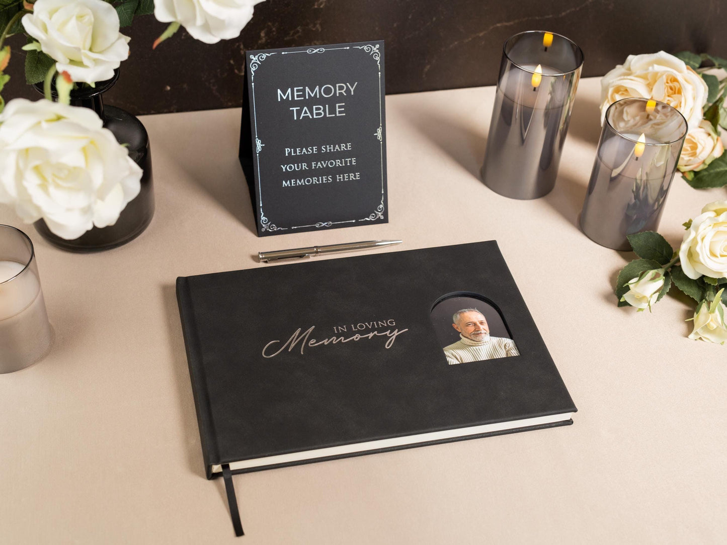Ready To Ship Photo Insert Cover Funeral Guest Book Set - Celebration of Life, Memorial Service Book, Gift for Loss of Loved One Condolences