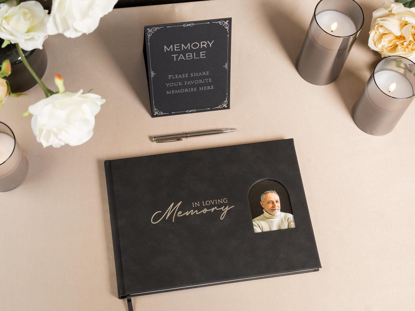 Ready To Ship Photo Insert Cover Funeral Guest Book Set - Celebration of Life, Memorial Service Book, Gift for Loss of Loved One Condolences