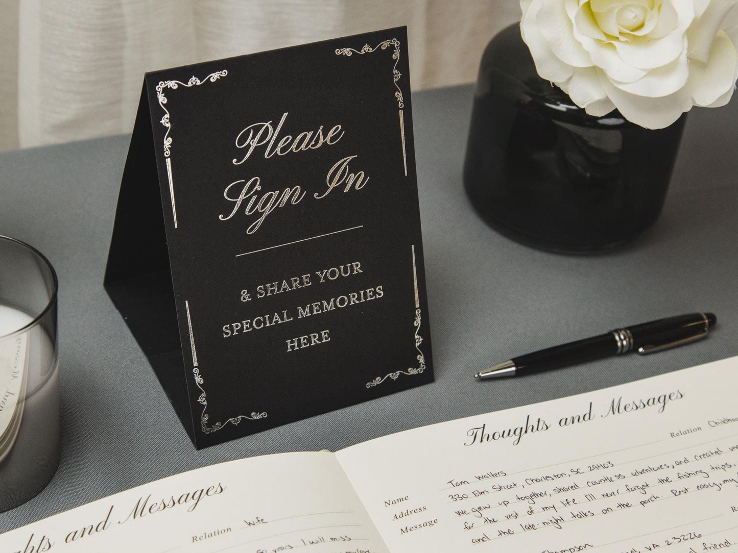 Cross Hardcover Funeral Guest Book Set - Comes with pen, photo corners, sign, box, Celebration of Life Memorial Service Condolences RTS