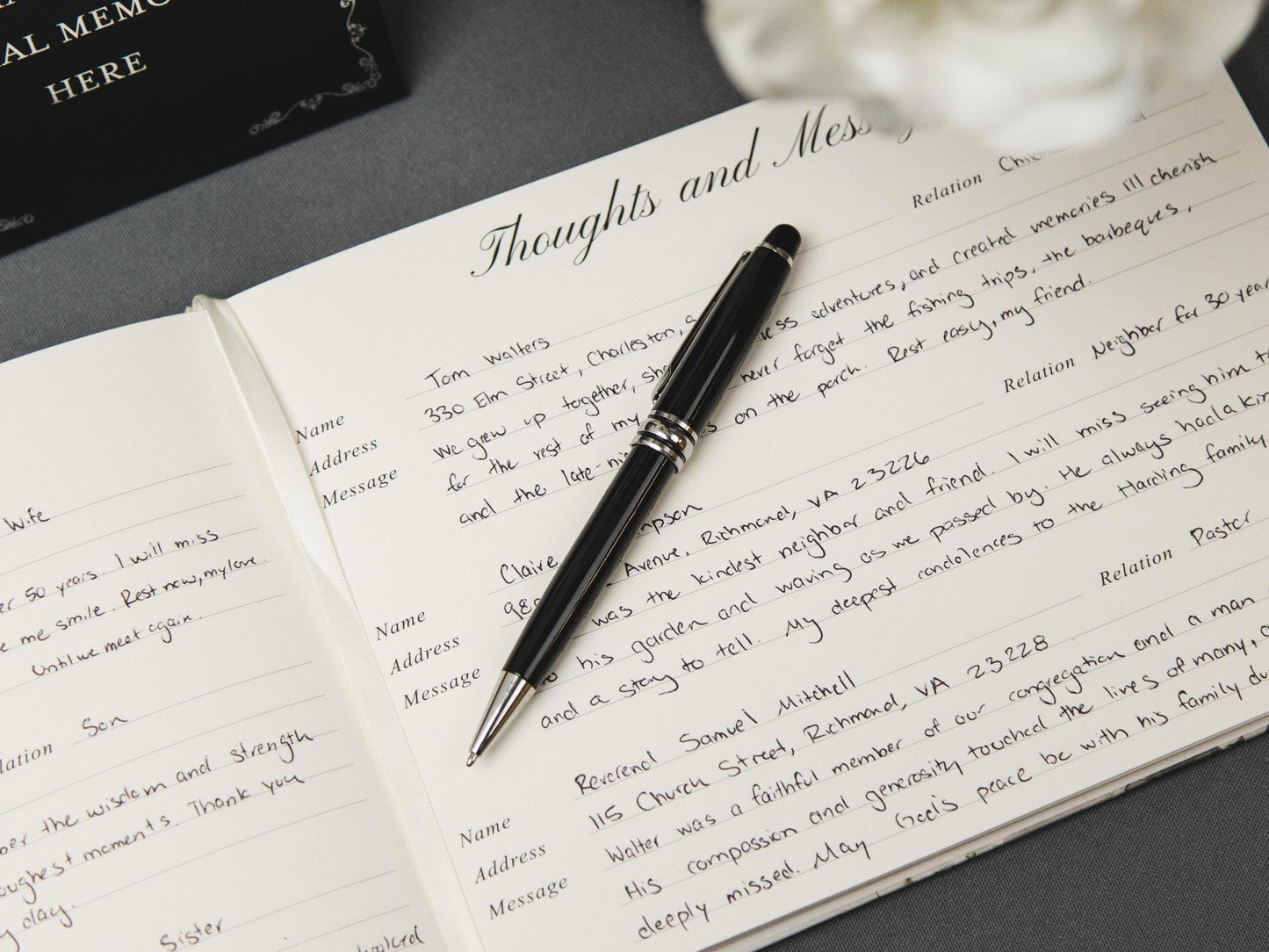 Cross Hardcover Funeral Guest Book Set - Comes with pen, photo corners, sign, box, Celebration of Life Memorial Service Condolences RTS
