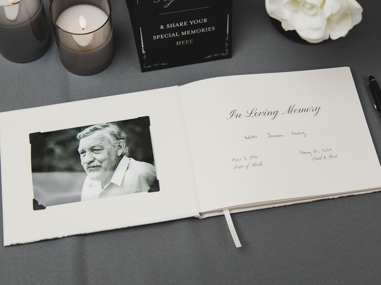 Cross Hardcover Funeral Guest Book Set - Comes with pen, photo corners, sign, box, Celebration of Life Memorial Service Condolences RTS