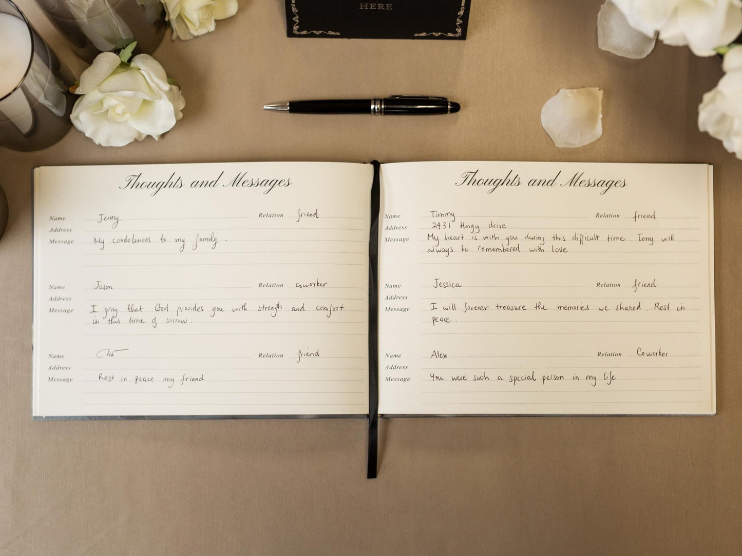 Rose Photo Hardcover Funeral Guest Book Set - Comes with pen, photo corners, sign, box, Celebration of Life Memorial Service Condolences RTS