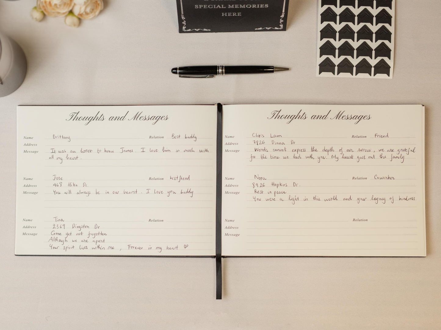 Sunset Hardcover Funeral Guest Book Set - Includes pen, photo corners, sign, box. Photo Funeral Memorial Service Condolences Memories RTS