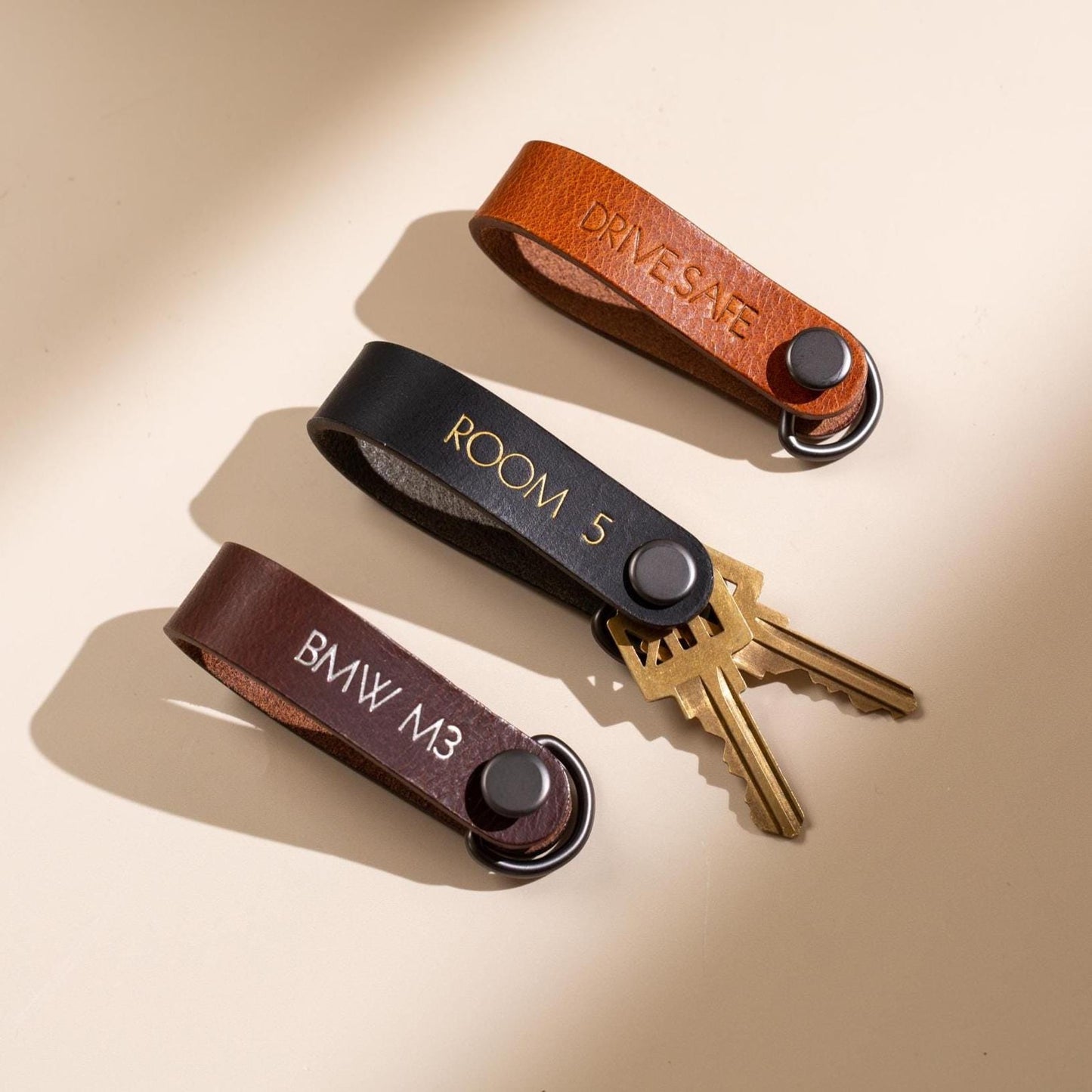 Embossed Leather Strap Keychain (XS Name) - Custom Key Ring Holder, Personalized Leather Gift, Slim Keyholder, Handheld, Gift for Busy Dad