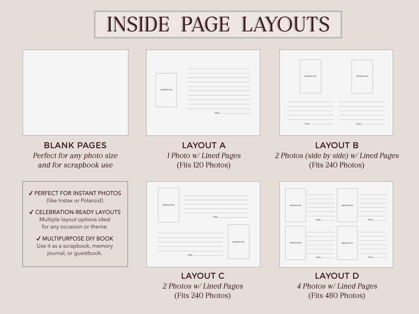 Wooden Luxe Photo Guest Book (D7) - 11.5x8.5 DIY Custom Home Vacation Rental Instax Polaroid Cabin Adventure Travel Memory Scrapbook Album