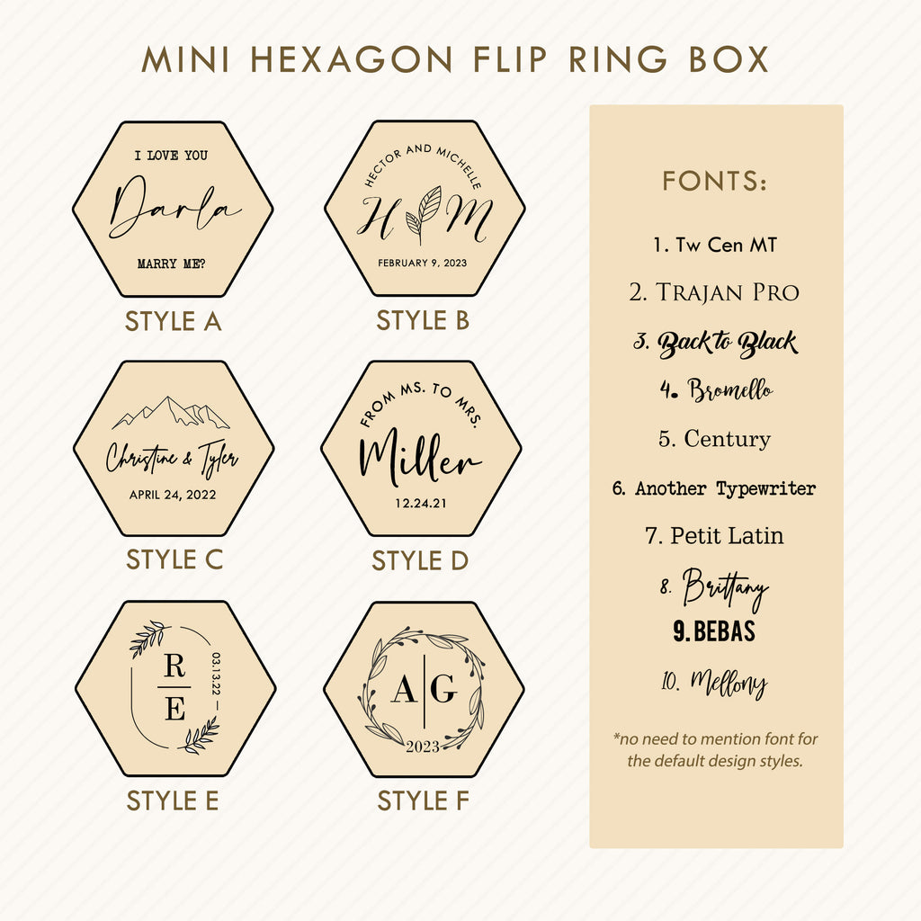 Hexagon Mini Flip Ring Box w Clear Acrylic Lid