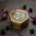 Hexagon Glass Ring Box with Moss