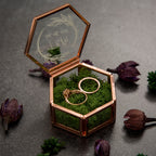 Hexagon Glass Ring Box with Moss