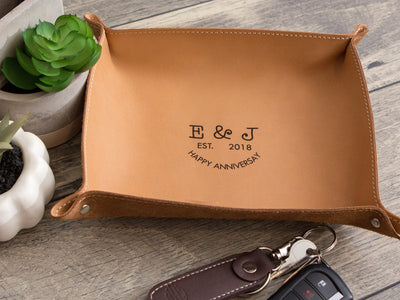 Engraved Anniversary Leather Valet Tray Gift - 3rd Year Anniversary Couple Husband Wife, Thoughtful Custom Gift, Empty Your Pockets Daddy