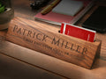 Wood Name Block with Business Card Holder