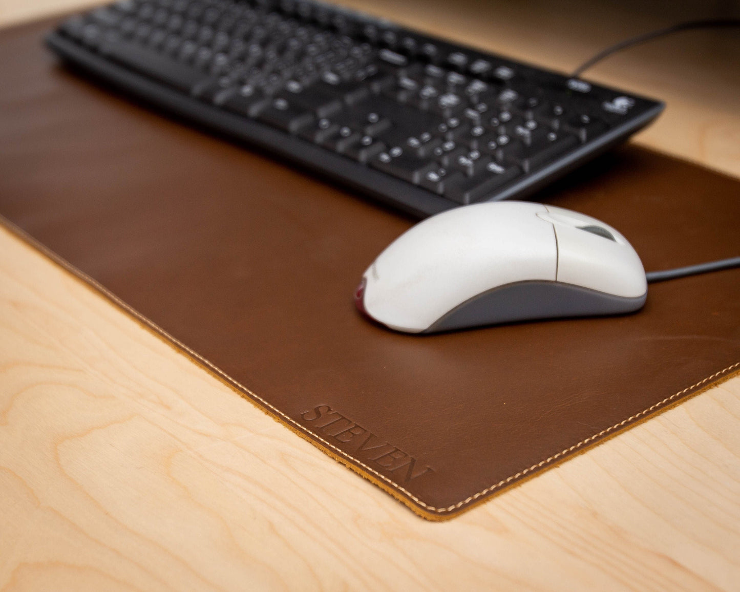 Long Leather Desk Mat for Keyboard & Mouse 27.5x11.75 - Large Work Desk Decor Mat, New Job Office Promotion College WFH Remote Employee Gift