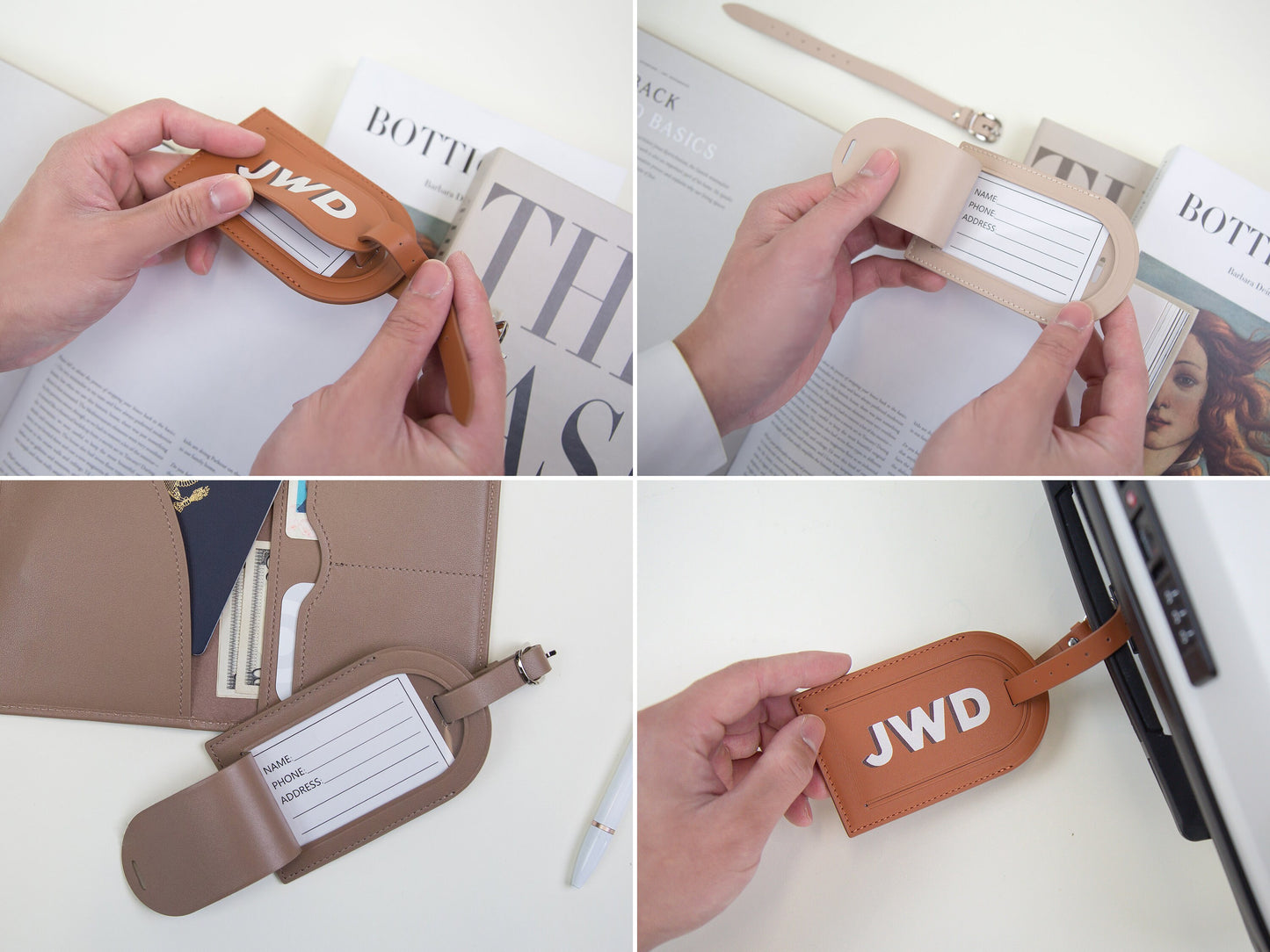 Personalized Leather Luggage Tag - Custom Monogram Bag Name Tag, Destination Wedding Honeymoon Anniversary Traveler Gift, Contact Info Card