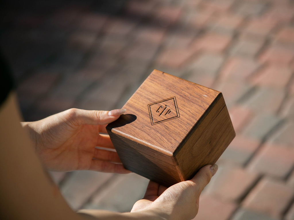 Metal Watch & Walnut Gift Box