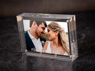 Engraved Acrylic Photo Block - New Home or Office Picture Frame Work, BFF Birthday, Engagement Wedding Gift for Couples, Bedroom Decor