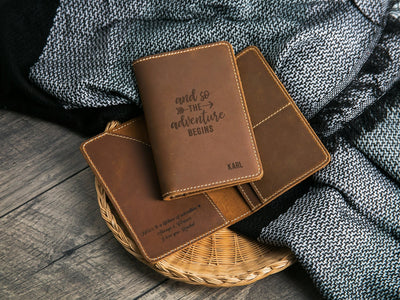 Leather Passport Cover - Engraved Passport Holder, 3rd Wedding Anniversary Retirement Our Adventure Begins Gifts, Custom Travel Wallet