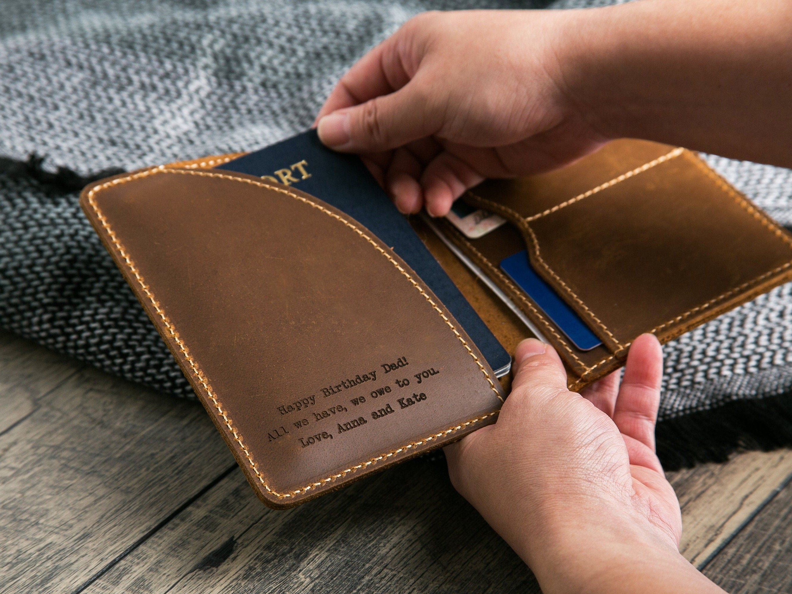 Engraved Leather Passport Cover - Couple Adventure Gift
