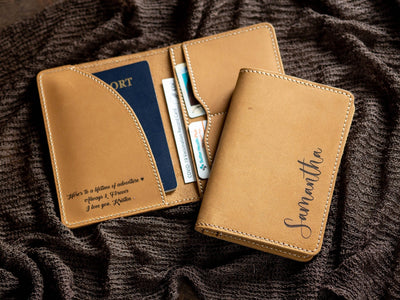 Leather Passport Cover - Engraved Passport Holder, 3rd Wedding Anniversary Retirement Our Adventure Begins Gifts, Custom Travel Wallet