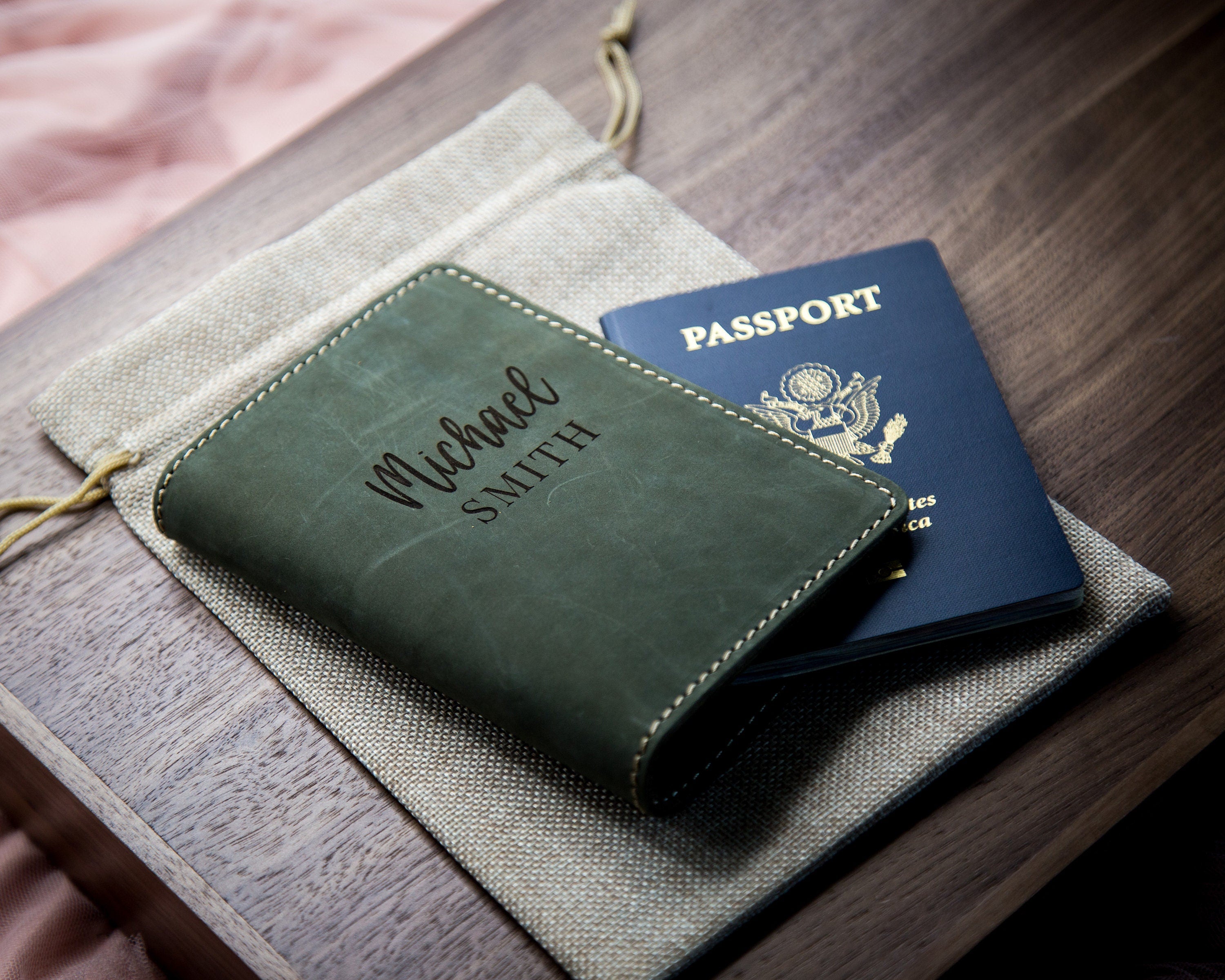 Engraved Leather Passport Cover - Couple Adventure Gift