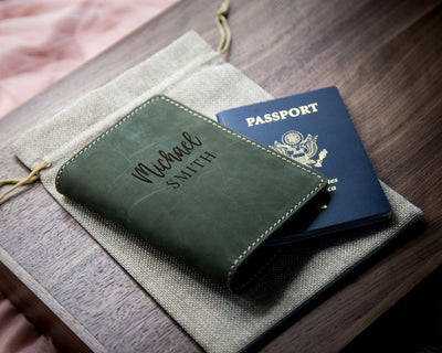 Leather Passport Cover - Engraved Passport Holder, 3rd Wedding Anniversary Retirement Our Adventure Begins Gifts, Custom Travel Wallet