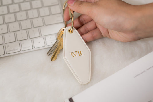 Embossed Diamond Leather Keychains (Small Initials) - Custom Monogrammed Key Chain Fob Ring Holder Bag Tag Bridal Shower Bachelorette Gift