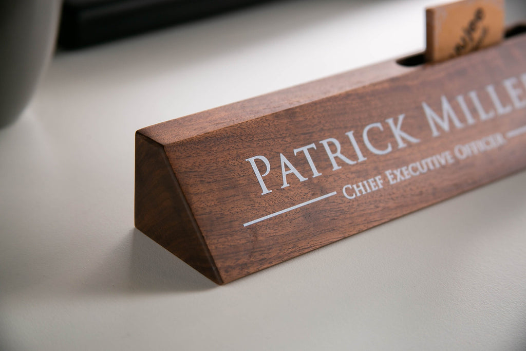Wood Name Block with Card Slot (White Print 10")