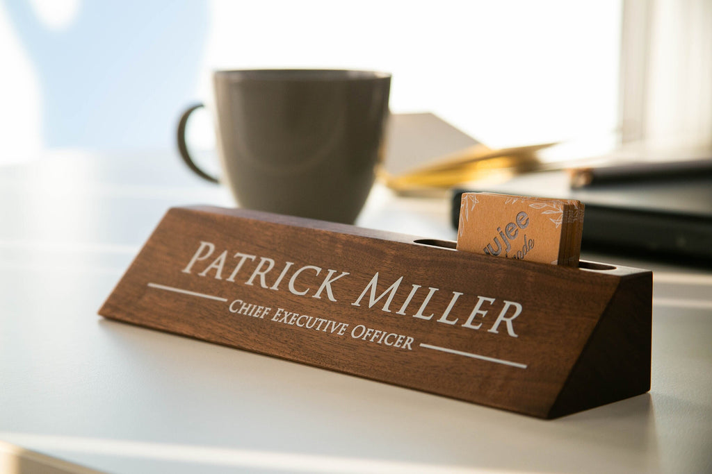 Wood Name Block with Card Slot (White Print 10")