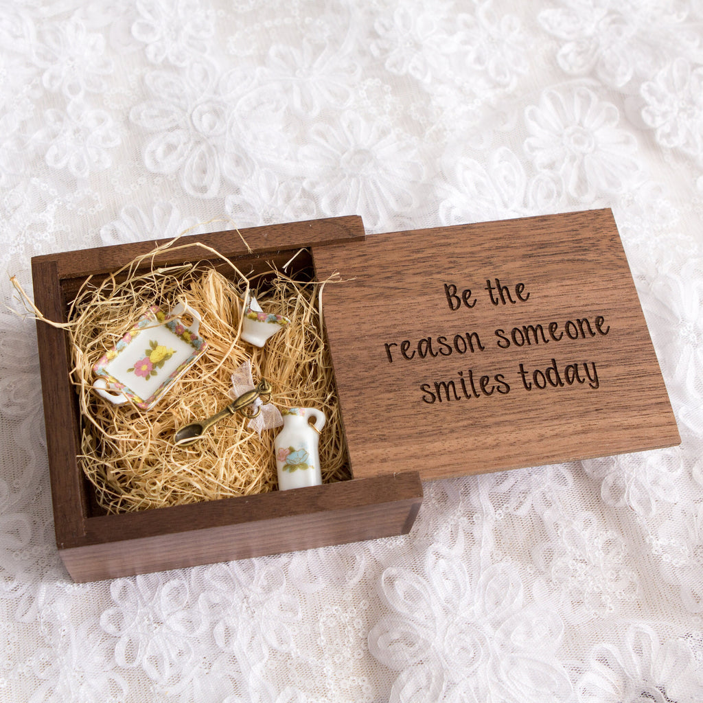 Square Walnut Trinket Gift Box with Wood Wool