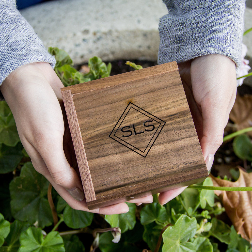 Square Walnut Trinket Gift Box with Wood Wool