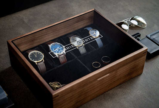 8x10 Wood Watch Box with Glass Lid (Design 7) - Premium Gift for Watch Enthusiasts Lovers, Display Valet Multifunctional Wood Watch Storage