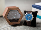 Metal Watch & Hexagon Watch Box w/ Glass Top (Set)
