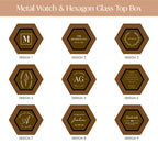 Metal Watch & Hexagon Watch Box w/ Glass Top (Set)