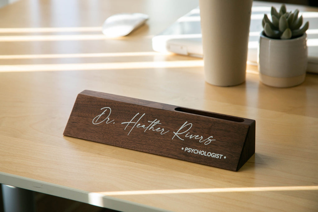 Wood Name Block with Card Slot (White Print 10")