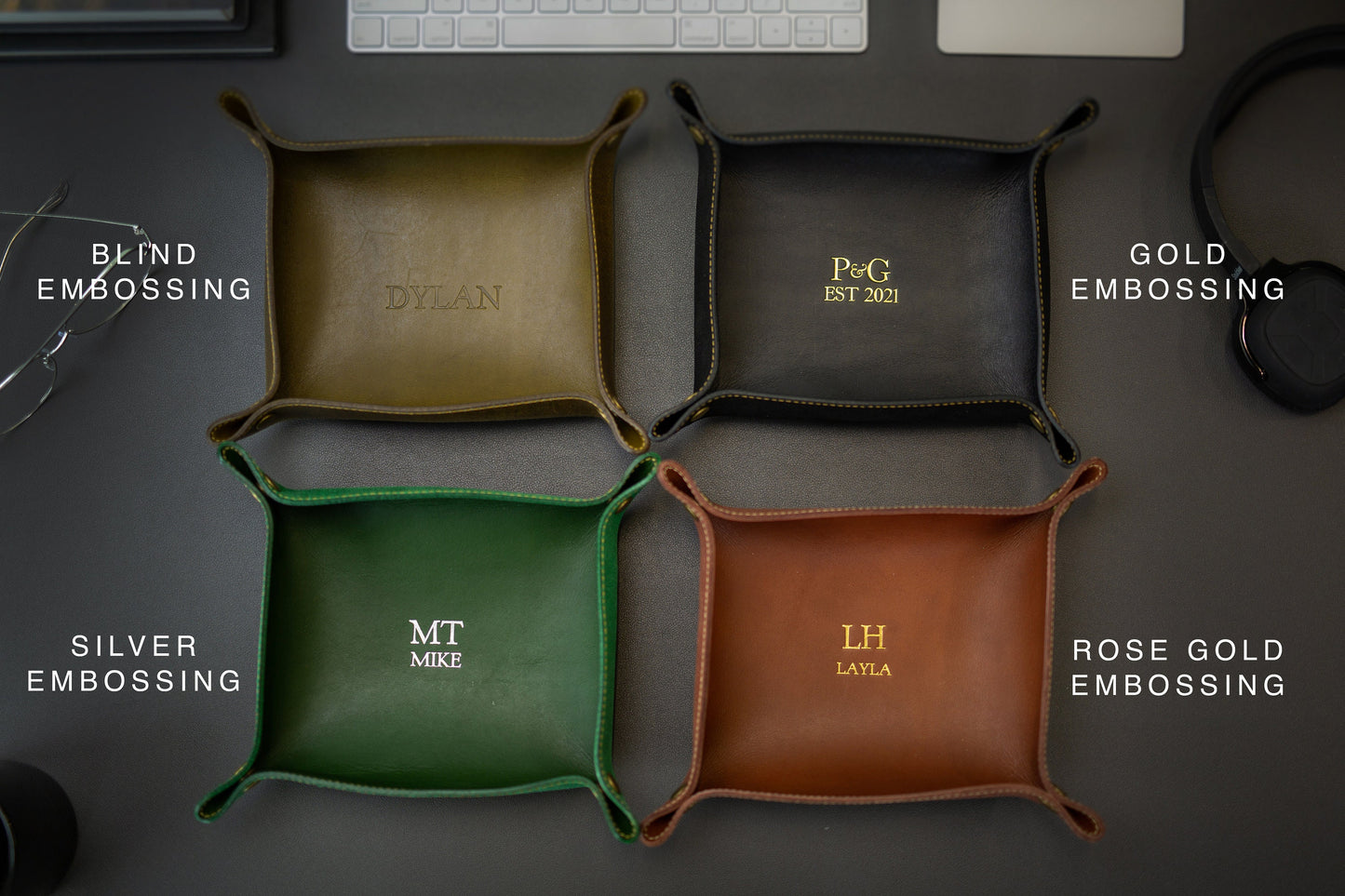 Embossed Snap Leather Valet - Monogram Catchall Tray Birthday Anniversary Leather Anniversary Gift for Him Husband Boyfriend Dad Wife Couple