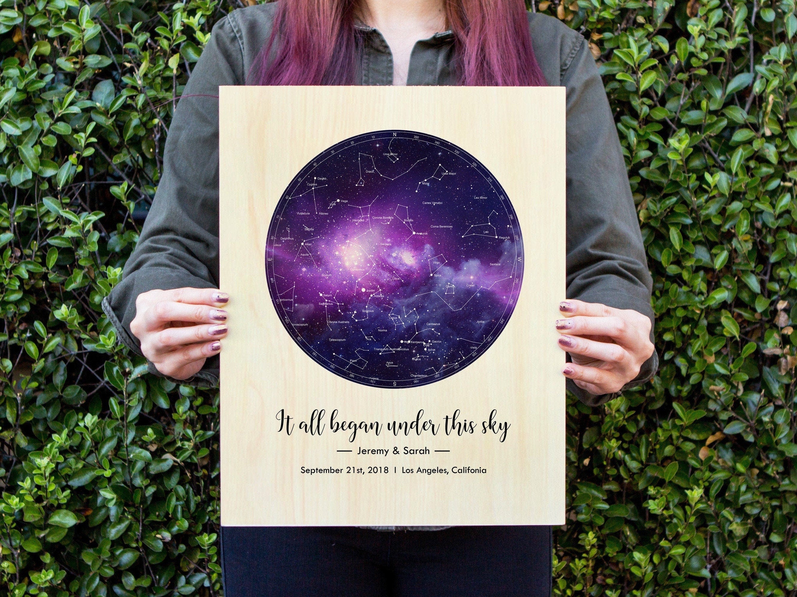 Star Map Print on Wood