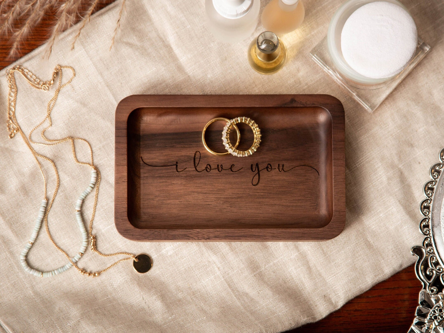 Rectangle Wood Tray - Engraved Bedside Table Tray, Wedding Day Gift for Dad Bro Father of the Bride Groom Husband Son, Dorm Room Key Trays