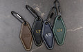 Embossed Diamond Leather Keychains (Small Initials) with Ivory Stitching