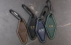 Embossed Diamond Leather Keychains (Small Initials) with Ivory Stitching