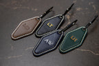 Embossed Diamond Leather Keychains (Small Initials) with Ivory Stitching