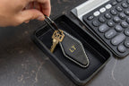 Embossed Diamond Leather Keychains (Small Initials) with Ivory Stitching