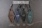 Embossed Diamond Leather Keychains (Small Initials) with Ivory Stitching