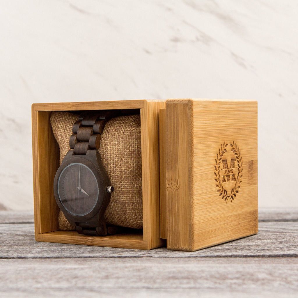 Engraved Wood Watch & Bamboo Gift Box