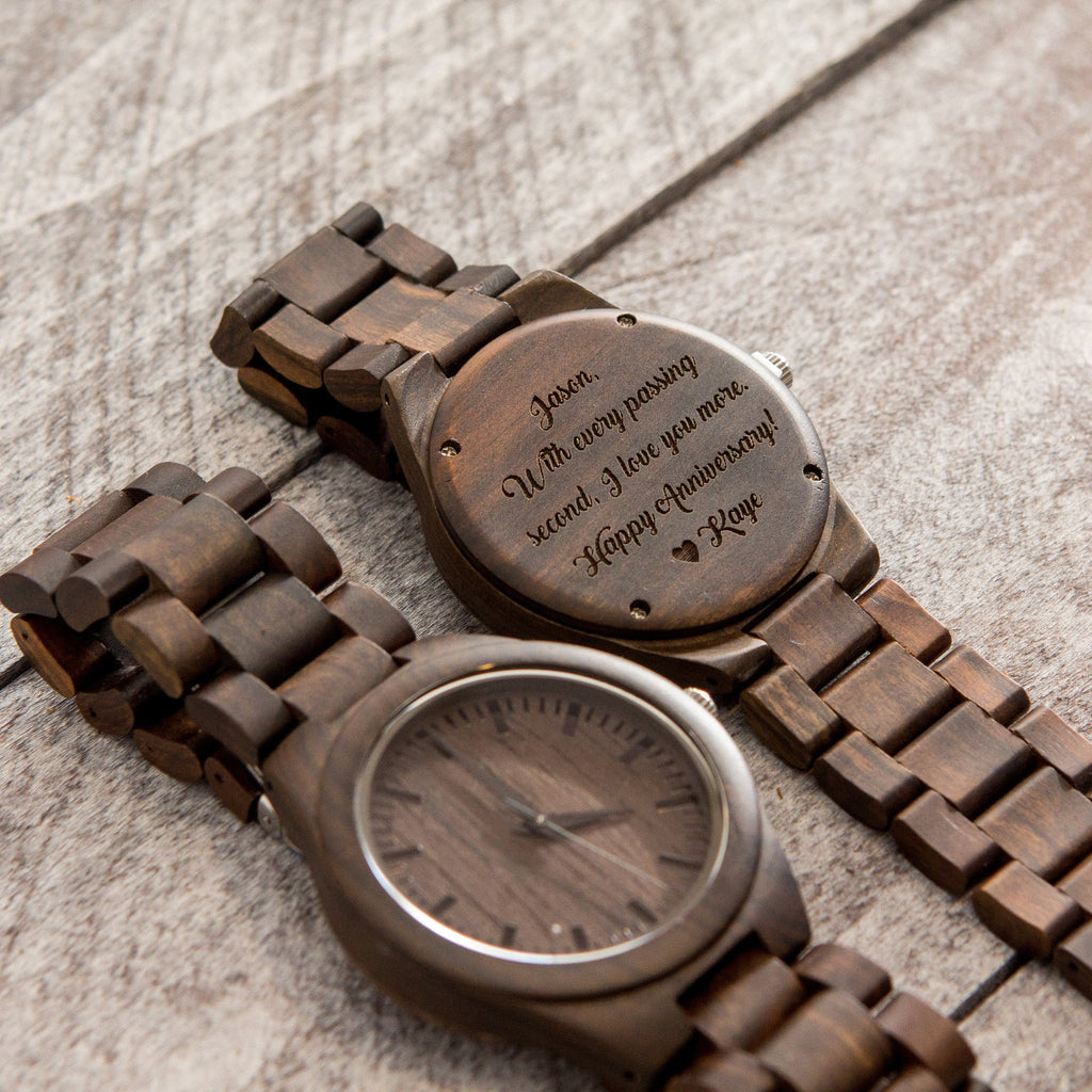 Engraved Wood Watch & Bamboo Gift Box