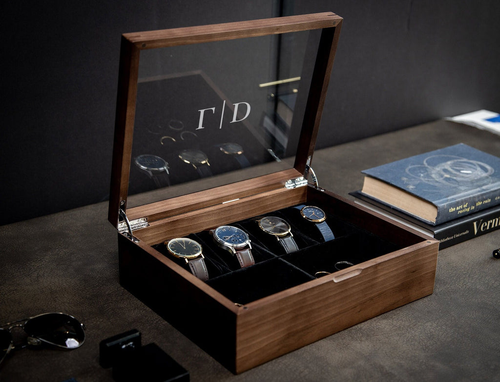 8x10 Wood Watch Box with Glass Lid (Design 1)