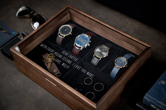 8x10 Wood Watch Box with Glass Lid (Design 9) - Birthday Gift for Son Husband Boyfriend Watch Enthusiast Jewelry Display Valet Wooden Box