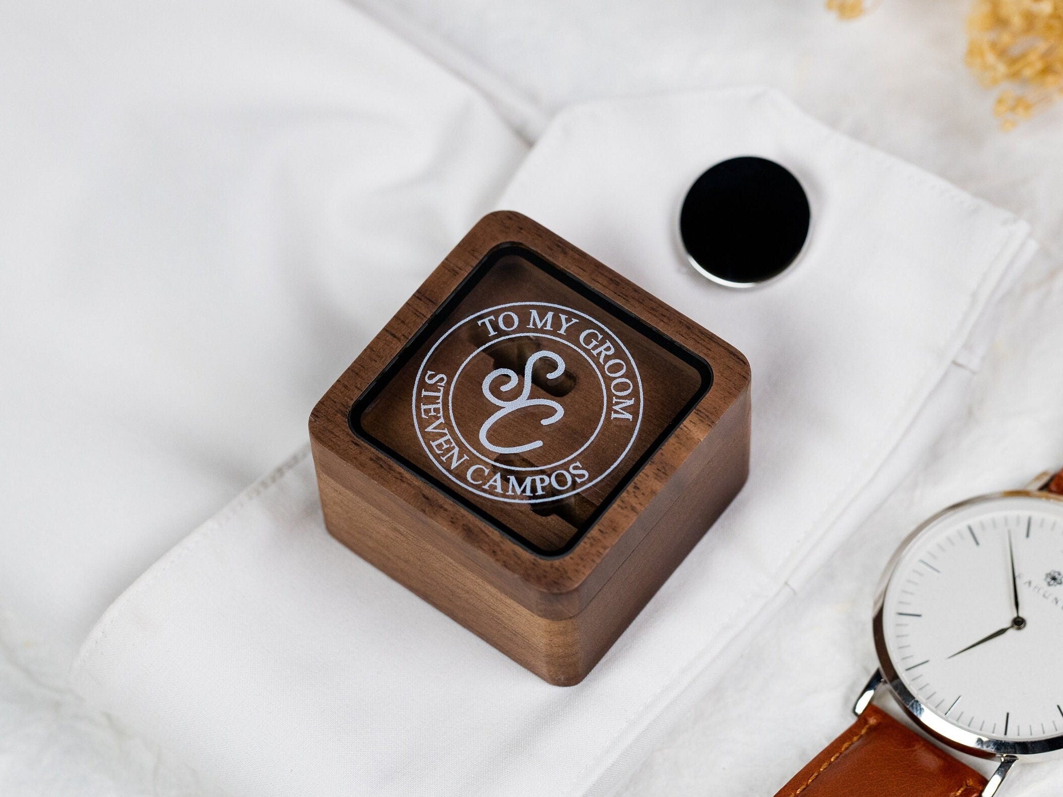 Square Cufflinks Box w/ Glass Lid Only ( Cufflinks NOT included )