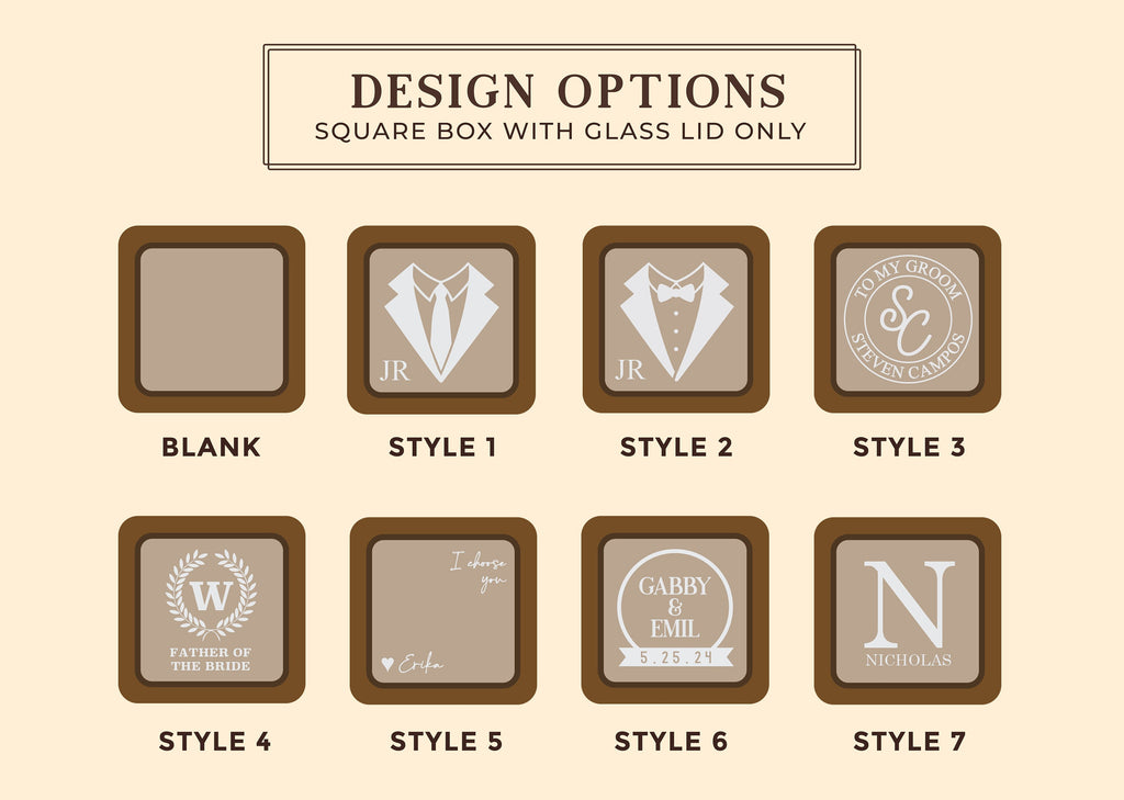 Square Cufflinks Box w/ Glass Lid Only ( Cufflinks NOT included )
