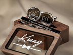 Metal Cufflinks, Tie Clip & Rec Gift Box w Glass Lid